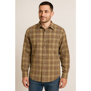 Men's Columbia Plaid Flannel Button Down Shirt S Brown Beige
